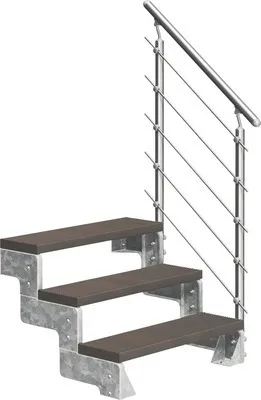 Produktbild von Aussentreppe Pertura Tallis mit Prova Geländer 3 Steigungen 100 cm dunkelbraun