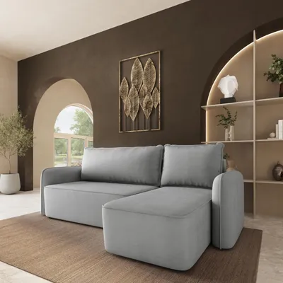 Produktbild von Masseno Ecksofa DOLVER mit Schlaffunktion L-Form, Sofa mit Bettkasten, Wohnzimmersofa, Couch, Soffa, Bettsofa, Couchgarnitur- Hellgrau, PAROS 05