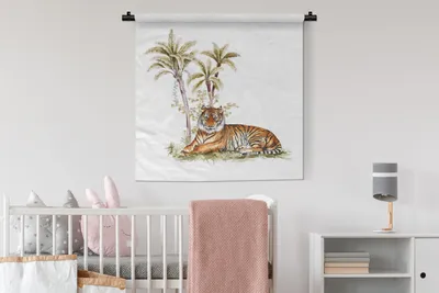 Produktbild von MuchoWow® Wandteppich Wandbehang Tiger - Baum - Augen 90x90 cm Tapisserie Dekoration Wandtuch - Wandaufhänger