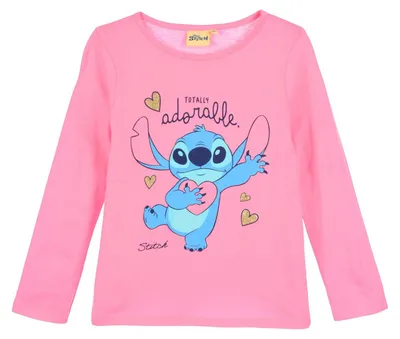 Produktbild von Langarmshirt Disney Stitch mit Herz- und Glitzerprint Pink 104