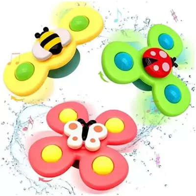 Produktbild von Fidget Spinner Mit Saugnapf / Sensorisches Babyspielzeug / Rassel / Set 3 Stück