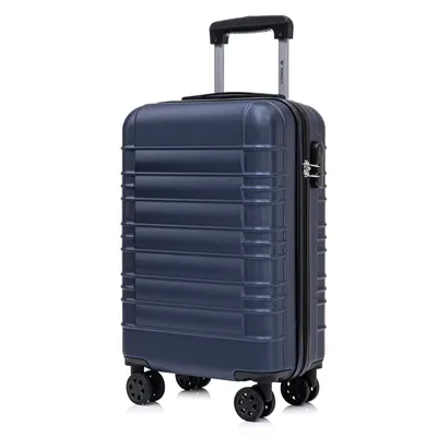 Produktbild von Koffer Trolley Reisekoffer Suitcase, Rollkoffer Handgepäck ,mit 4 Rollen360°, Hartschalenreisekoffer, Zahlenschloss, Weicher Gummigriff (M,Dunkelblau)