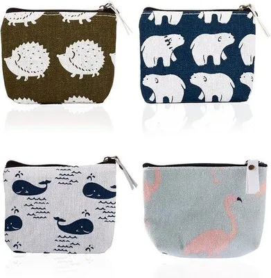 Image de Mini-porte-monnaie pour filles - Lot de 4 porte-monnaie pour femmes et enfants - Petit porte-monnaie à fermeture éclair - Sac en toile pour filles - Porte-monnaie en tissu à fermeture éclair