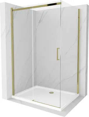 Produktbild von Mexen Omega ausziehbare Duschabtrennung 110 x 90 cm, Transparent, Gold + Duschwanne Flat - 825-110-090-50-00-4010