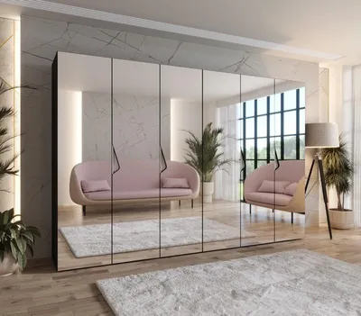 Produktbild von Spiegelschrank mit sechs Türen, 300 cm, AMARIS 3 - Griffe schwarz/kaschmir