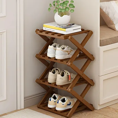 4-lagiges Bambus-Schuhregal, klappbar, 54x26x26 cm, ohne Montage