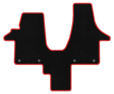 Produktbild von Velours-Fußmatten für VW Transporter T5 2003-2015 (Caravelle 2os) – 4-tlg, Schwarz/Rot, passgenau – Wielganizator CARLUX