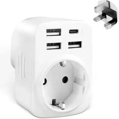 Produktbild von Reiseadapter Großbritannien/England, Deutschland, Stecker mit 3 Kontakten – Reiseadapter, Steckdosenadapter, Stromadapter für Irland