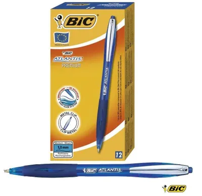 Obrázek produktu pro BIC Atlantis Soft, Spona, Zasouvací propiska se sponou, Doplnitelný, Modrá, 12 kusů, Střední