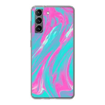 Produktbild von MuchoWow® Handyhülle Schutzhülle Hülle für Samsung Galaxy S21 Kunst - Rosa - Blau - Psychedelisch Silikon Softcase Handy Hülle - Softcase