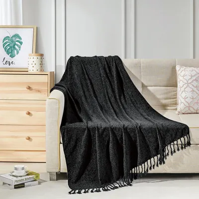 Productafbeelding van Chenille Franje Plaid Deken voor Bank en Slaapkamer 127x152cm