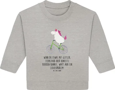 Produktbild von Mr. & Mrs. Panda Organic Baby Pullover Einhorn Radfahrer 24. - 36. Monat - Heather Grey - Geschenk, Bike, Unicorn, Einhörner, Radfahren, Bullover