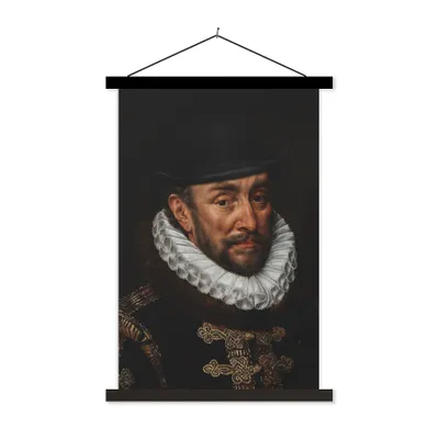 Produktbild von MuchoWow® Textilposter Wilhelm von Oranien - Adriaen Thomasz - Hut 60x90 cm mit schwarzem Rahmen - Poster Wohnzimmer