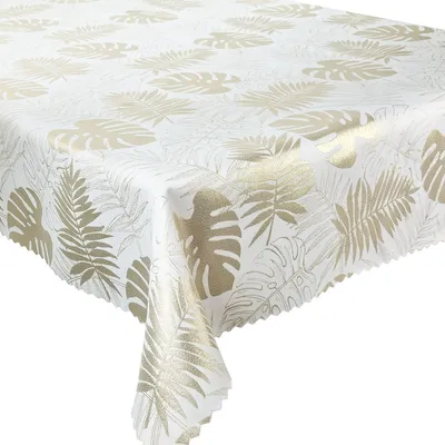 Produktbild von Zweiseitige Fleckabweisende Tischdecke Monstera-Blätter golden Z-2771 80x80 cm