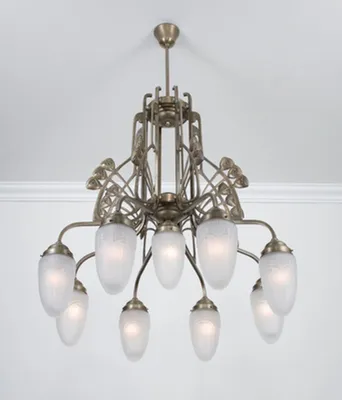 Produktbild von Hängeleuchte Messing Glas H: max. 138 cm in Berliner Weiß matt E27 Jugendstil Hängelampe