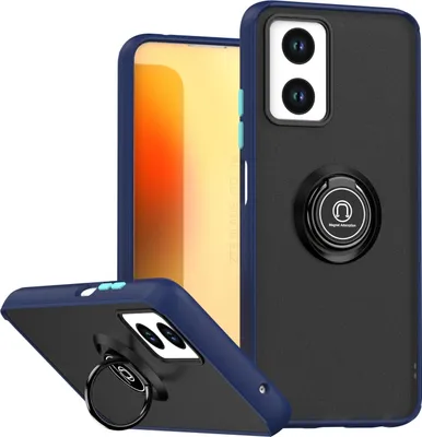 Produktbild von Hülle für ZTE Blade V30 Vita Matte Transluzent TPU Stoßfest Schutzhülle mit Ring Halter Ständer Blau