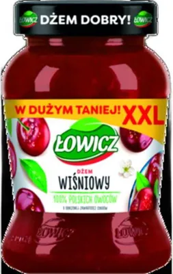 Zdjęcie produktu dla Łowicz Dżem Wiśniowy o Obniżonej Zawartości Cukrów - Szklany Słoik 450 g