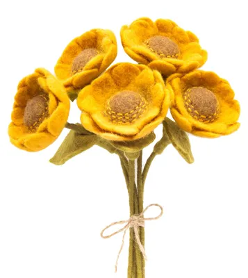 Filz-Sonnenblumenstrauß, 5 Stück, biegsame Stiele, waschbar