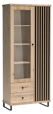 Produktbild von Masseno Vitrinenschrank ALMERIA 191 x 86,4 cm Modern Wohnzimmer Vitrine mit Tür, Eiche Artisan