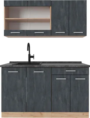 Produktbild von Singleküche Vicco R-Line Schwarz Beton/Goldkraft Eiche 140 cm AP Anthrazit, Model 47363