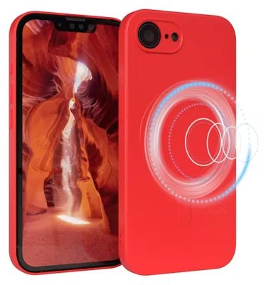 Produktbild von EAZY CASE - Silikonhülle magnetisch für Apple iPhone 16e, Hülle Silikon, weich stoßfeste Magnet Handyhülle, Schutzhülle mit Kameraschutz, TPU Bumper in Rot