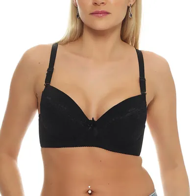 Produktbild von Damen Push-Up BH Bügel-BH mit Schleife und Spitze; Schwarz 70 D
