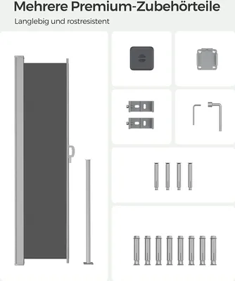 Produktbild von SONGMICS Seitenmarkise 400 x 200 cm, ausziehbar Sichtschutz Balkon Terrasse Garten