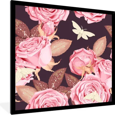 Produktbild von MuchoWow® Gerahmtes Poster Rosen - Blumen - Rosa 40x40 cm - Poster mit Schwarzem Bilderrahmen Wandposter Rahmen Foto Bilder - Mit Rahmen - Wanddekoration Schlafzimmer