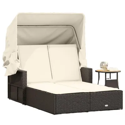 Immagine prodotto di vidaXL Lettino doppio con tetto e cuscini in poly rattan marrone