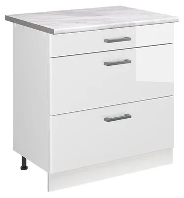 Imagen del producto de Mueble bajo de cocina Vicco R-Line Blanco alto brillo/Blanco 80 cm con 3 cajones encimera Mármol, Model 72374
