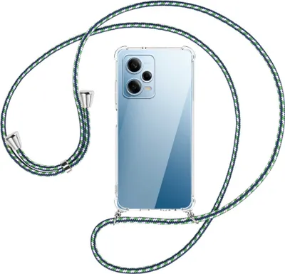 Produktbild von Handykette Backcover-Schutzhülle mit Band (Metall silberfarben) für Xiaomi Redmi Note 12 Pro (6.67'') - grün/blau/weiß