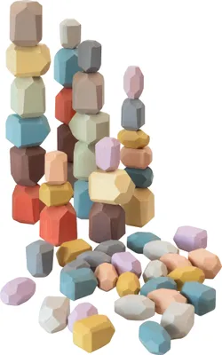 Produktbild von Betzold Bauset Holz-Edelsteine, 54-teilig, Montessori-Lernmaterial für Motorik/Geschicklichkeit, Farbe: pastell