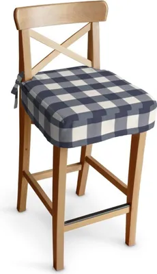 Productafbeelding van Dekoria zitkussen voor barkruk Ingolf, wit-donkerblauw geruit, barkruk Ingolf