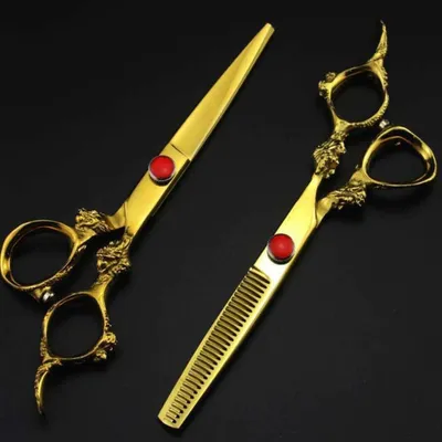 Produktbild von Professionelle Friseurschere mit Lederetui zum Haarschneiden, für den Friseursalon, mit Feineinstellung und Spannschraube aus 100 % Edelstahl, 15,2 cm