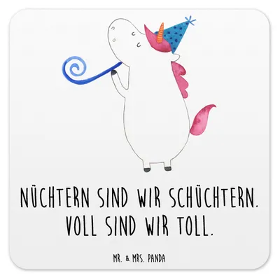 Produktbild von Mr. & Mrs. Panda Untersetzer für Gläser Einhorn Party 15er Set - Weiß - Geschenk, coaster, Unicorn, Tassenuntersetzer, Tischuntersetzer, Kunststoff, Geburtstag, Konfetti