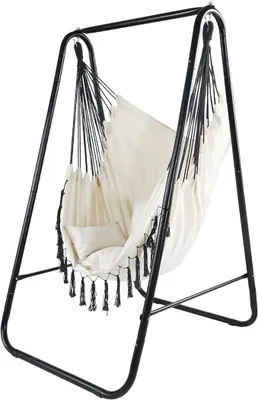 Imagen del producto de Silecomplaza: Sillón colgante con estructura y cojín, capacidad de 100 kg, apto para interiores y exteriores