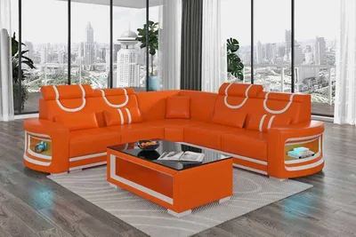 Produktbild von Ecksofa Luxus Eckgarnitur Ledersofa L Form Orange Couch Sofa Design Neu