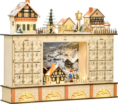 Produktbild von HOMCOM Adventskalender zum Befüllen, Adventskalender aus Holz mit Lichtern und 24 Countdown-Schubladen, Spielzeug für Kinder und Erwachsene, 44 x 10 x 37 cm, Natur