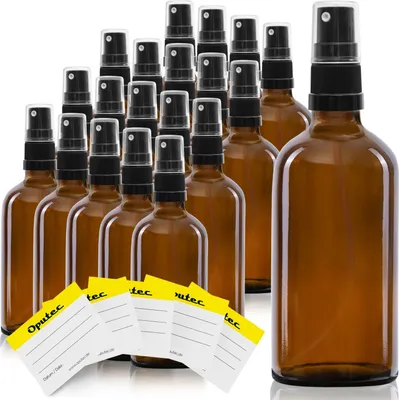 Produktbild von 20 x 100ml Sprühflasche, Braunglas, schwarzer Zerstäuber