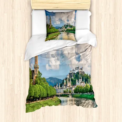 Produktbild von ABAKUHAUS europäisch Mantele, Salzburg Land bewölkt, Milbensicher Allergiker geeignet mit Kissenbezügen, 135 cm x 200 cm - 80 x 80 cm, Mehrfarbig