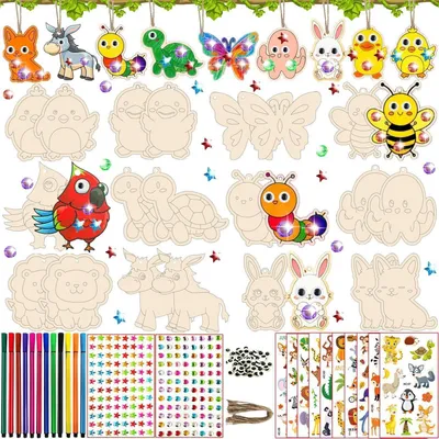 Image de Kit de bricolage pour animaux en bois, 284 pièces, avec accessoires pour la peinture, 12 modèles différents