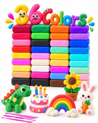 Selbsttrocknende Modelliermasse, 36 Farben, je 10 g, für Kinder ab 3 Jahren