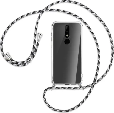 Produktbild von Handykette Backcover-Schutzhülle mit Band (Metall silberfarben) für Nokia 5.1 Plus / X5 - schwarz/grau/weiß