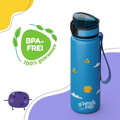 Produktbild von Schmatzfatz Auslaufsichere Trinkflasche Kinder Mit Strohhalm, 500 ml - BPA-freier Tritan-Kunststoff, 1-Klick-Verschluss, Leicht Zu Reinigen, Gesundheitlich Unbedenklich, Buntes Design