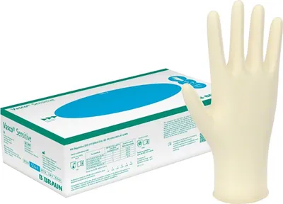 Produktbild von B.Braun Vasco Sensitive Untersuchungshandschuhe PF, hell, Latex, klein (100 Stck.)