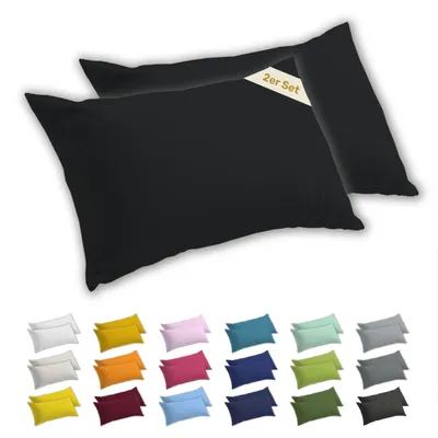 Produktbild von Lavea® 2er Set Kissenbezug 40x80 cm, 100% Baumwolle Jersey, YKK-Reißverschluss, Schwarz