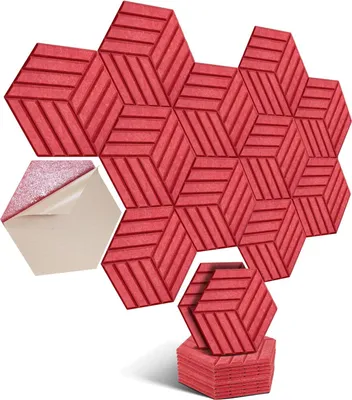 Produktbild von Selbstklebende Akustikplatten - Schallabsorbierend - 12 Stück - Rot - 30 x 26 x 0,9 cm