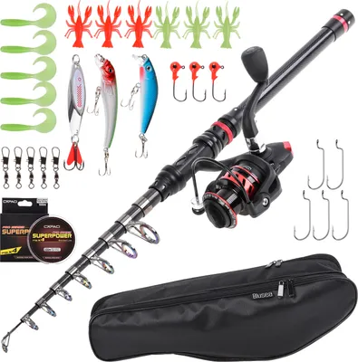 Produktbild von Blusea Angelrute und Rolle Combo Kohlefaser Teleskop Angelrute mit Spinnrolle Combo Tragetasche Fall Salzwasser Sš¹?wasser Reisefischer K?der Jig Hooks Swivels Full Kit