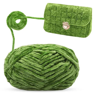 Produktbild von Chenille Wolle zum Häkeln und Stricken, Samt Garn, Olivgrün, 100g, 6mm Dicke