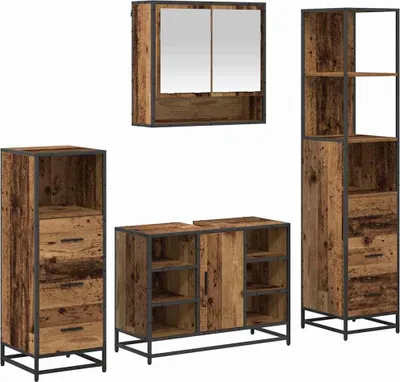 Immagine prodotto di vidaXL Set di mobili da bagno, 4 pezzi, legno massello riciclato, 80 x 33 x 60 cm